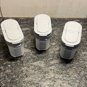 2.25” Set of 3 Gray Storage/Spice  Containers. Shakers.  Like new